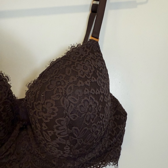 Aerie Push Up Real Power Plunge Elegant Lace Women's Bra - Brown 38B - Picture 2 of 8